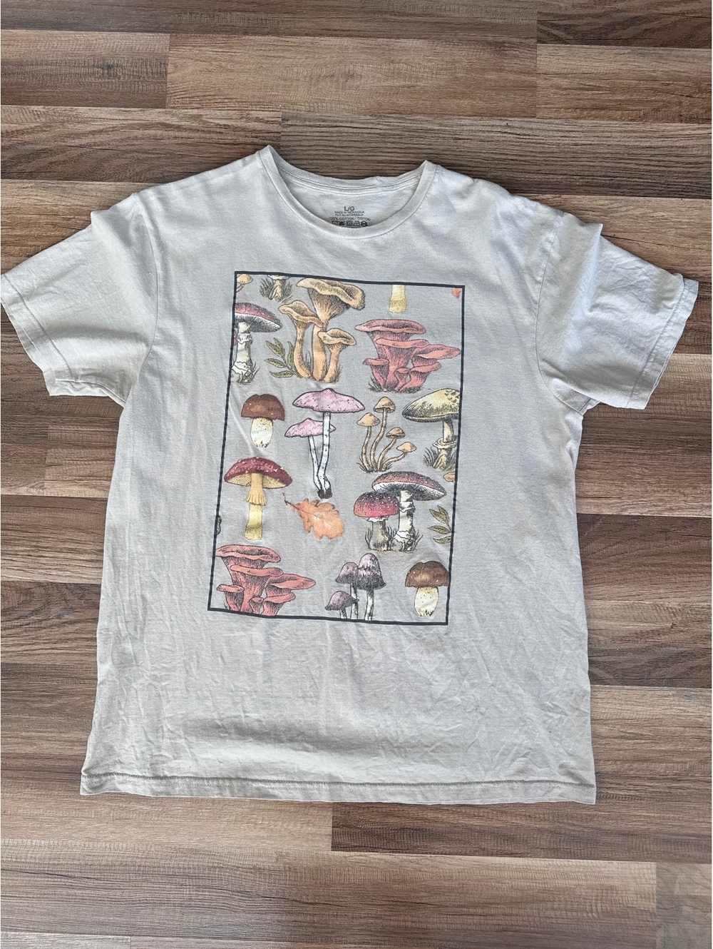 Mushroom Graphic T Shirt Mens Large Nature Cottagecore Botanical Cotton Tee